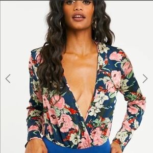 “MISSGUIDED” Floral Faux Wrap BodySuit